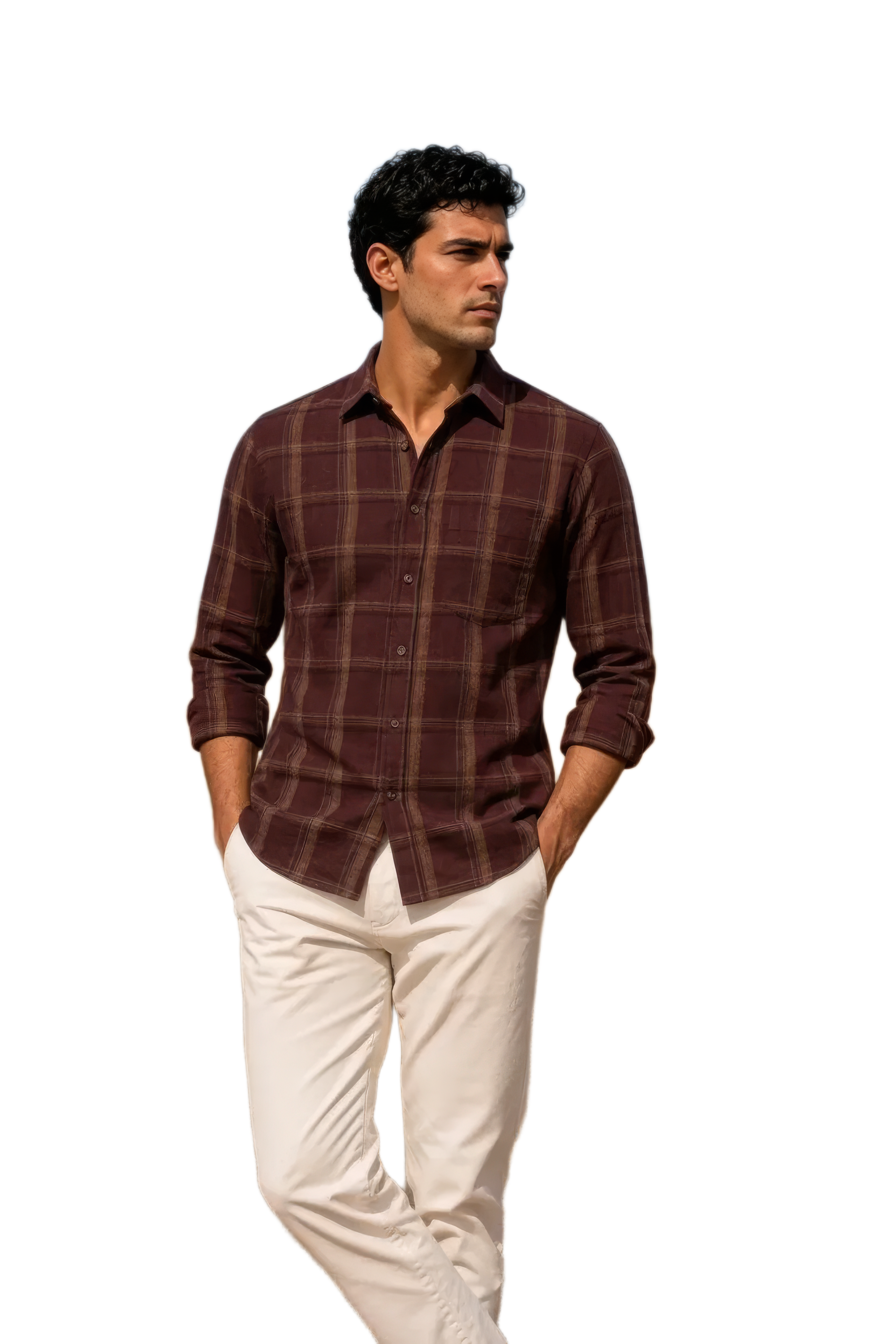 Men’s Coffee Check Cotton Corduroy Full Sleeve Shirt