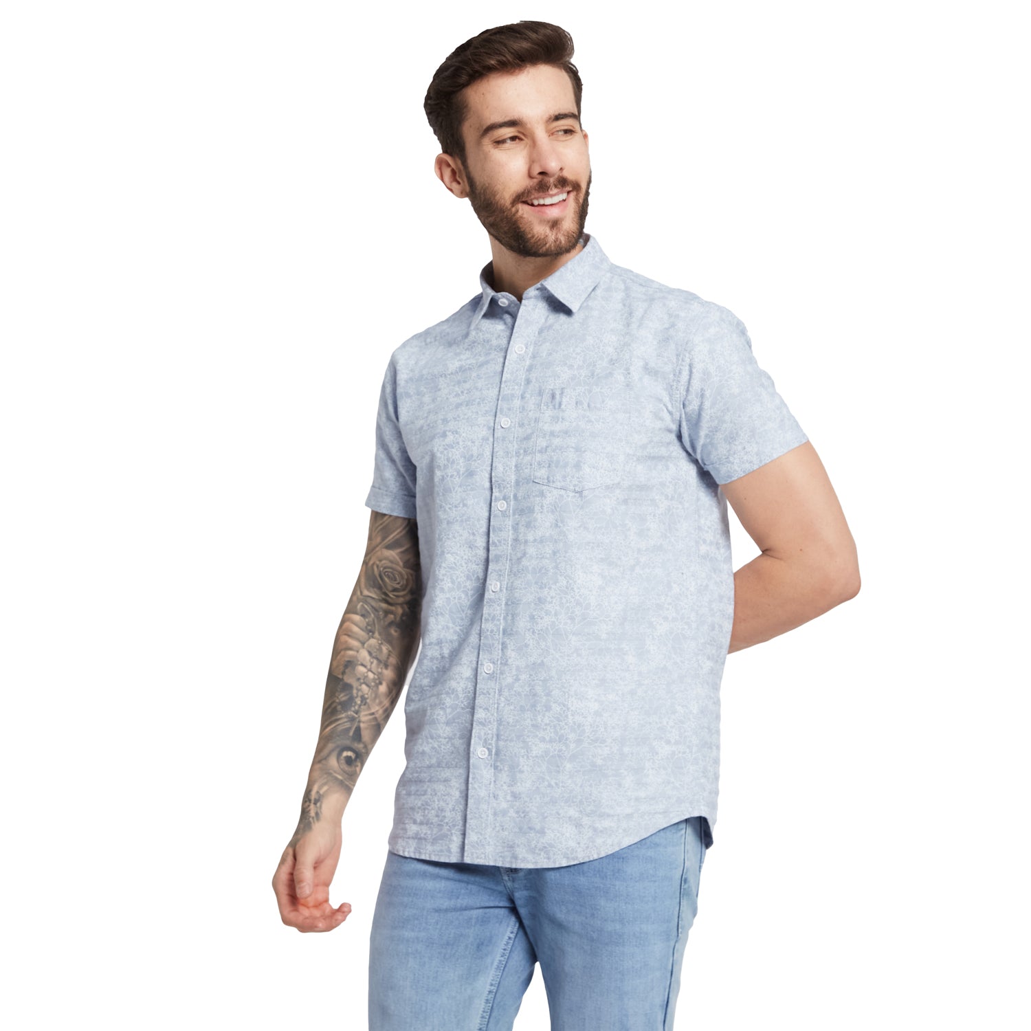 Mettle Floral Printed Spread Collar Cotton Casual Shirt