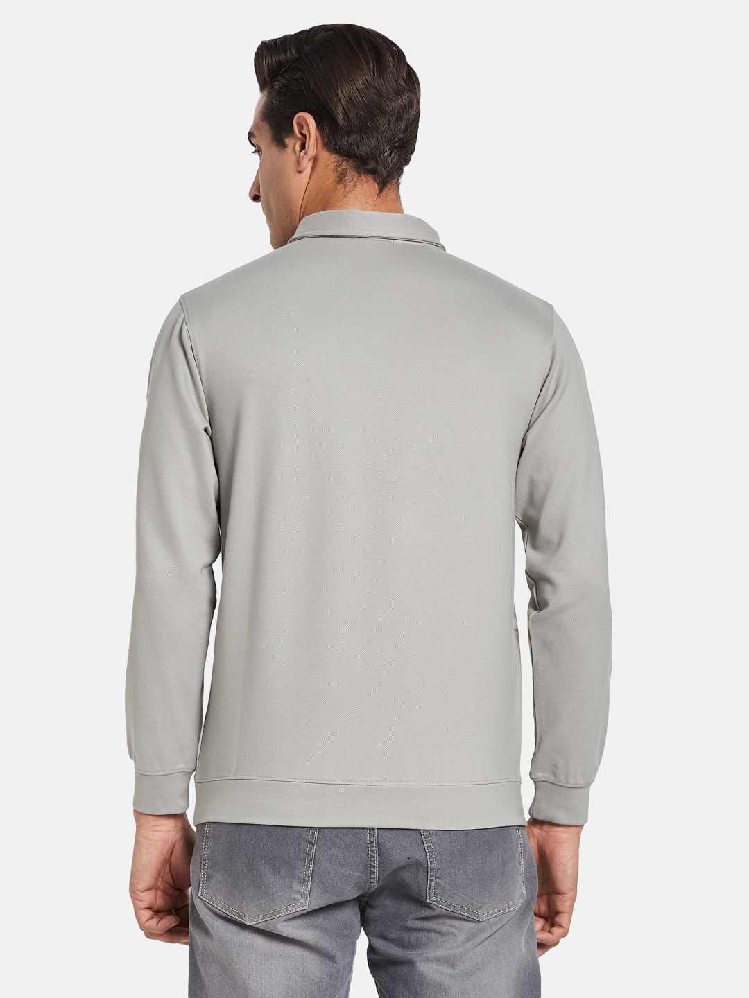 Octave Men Striped Shirt Collar Pullover Sweatshirt