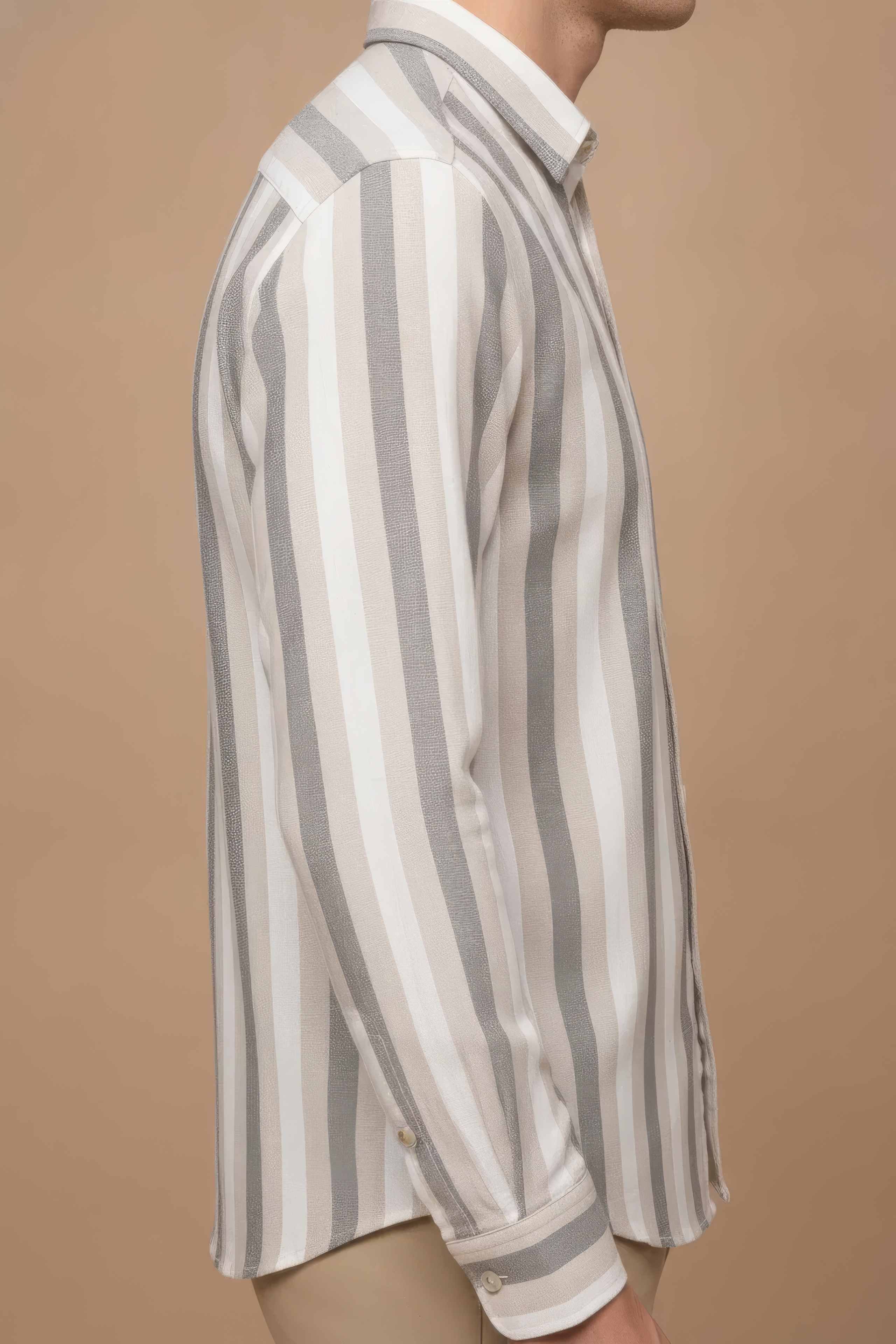 Men’s Natural Blue Striped Twill Cotton Shirt
