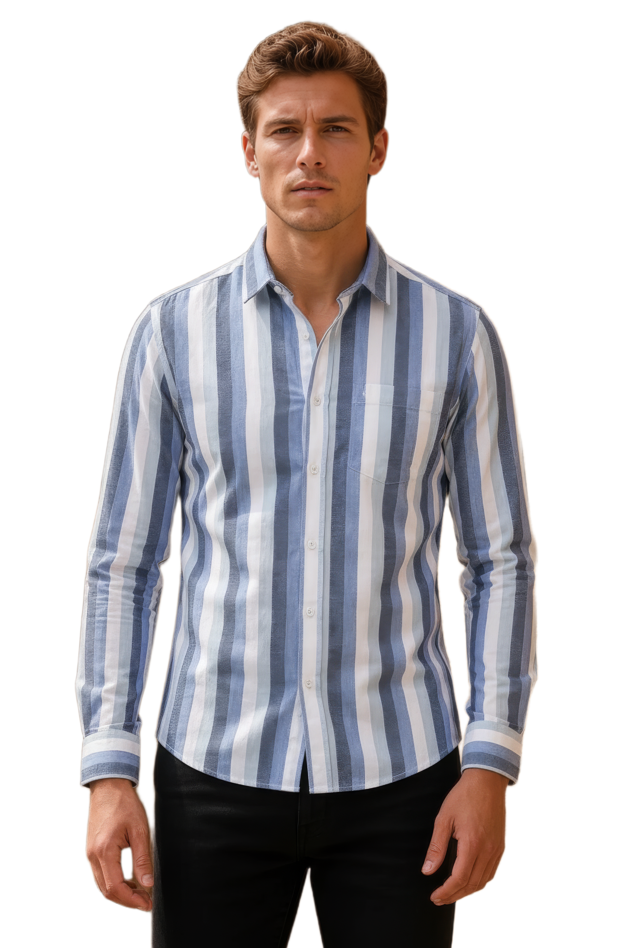 Men’s Sky Blue Striped Twill Cotton Shirt