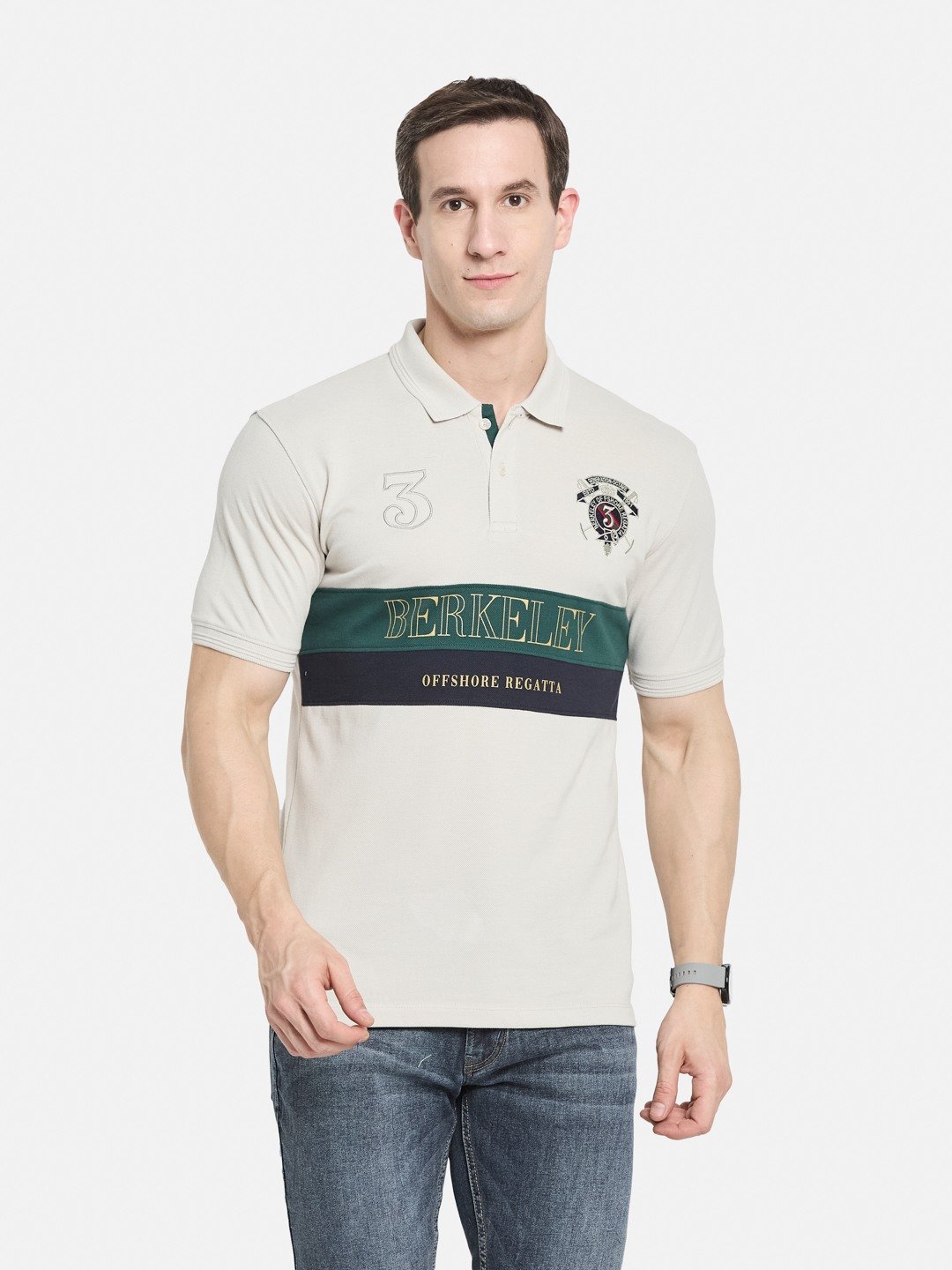 CUT N SEW POLO NECK EMBROIDED APPLIQUE PIQUE NECK T-SHIRT