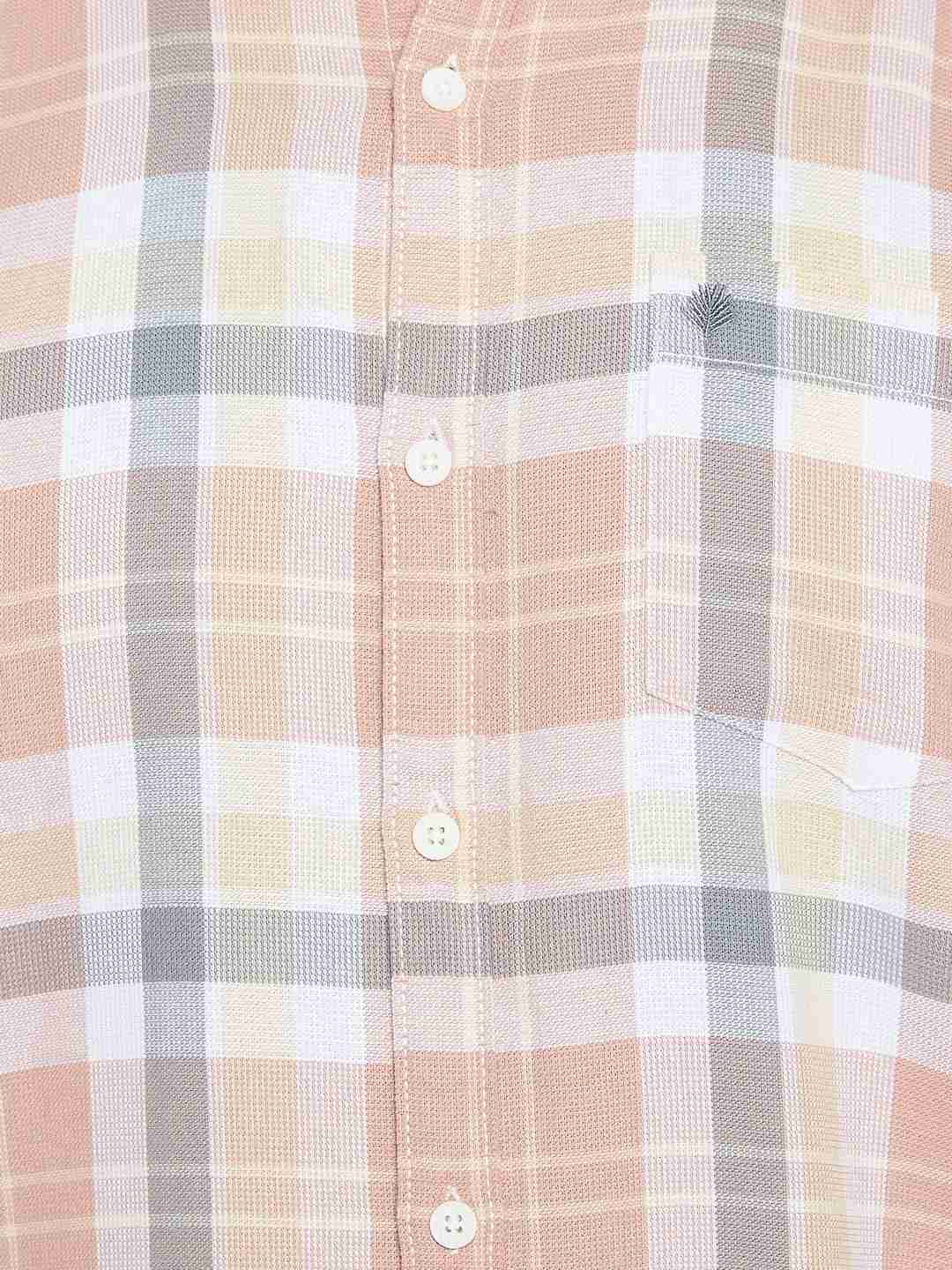 METTLE Men Spread Collar Tartan Checked Cotton Casual Shirt