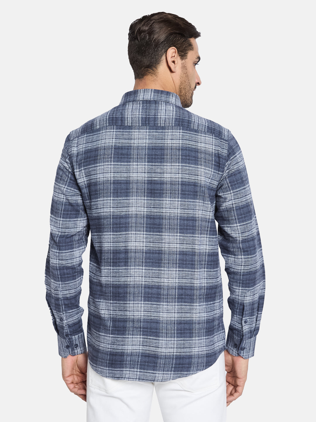 METTLE Men Spread Collar Checked Cotton Casual Shirt