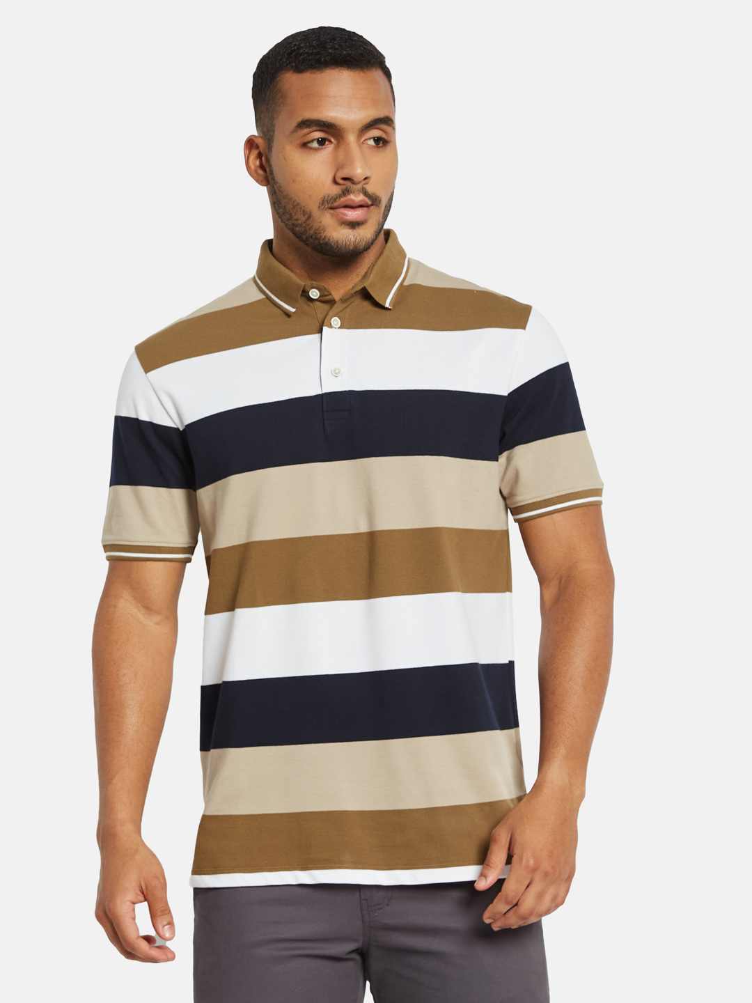 Octave Men Colourblocked Polo Collar T-shirt