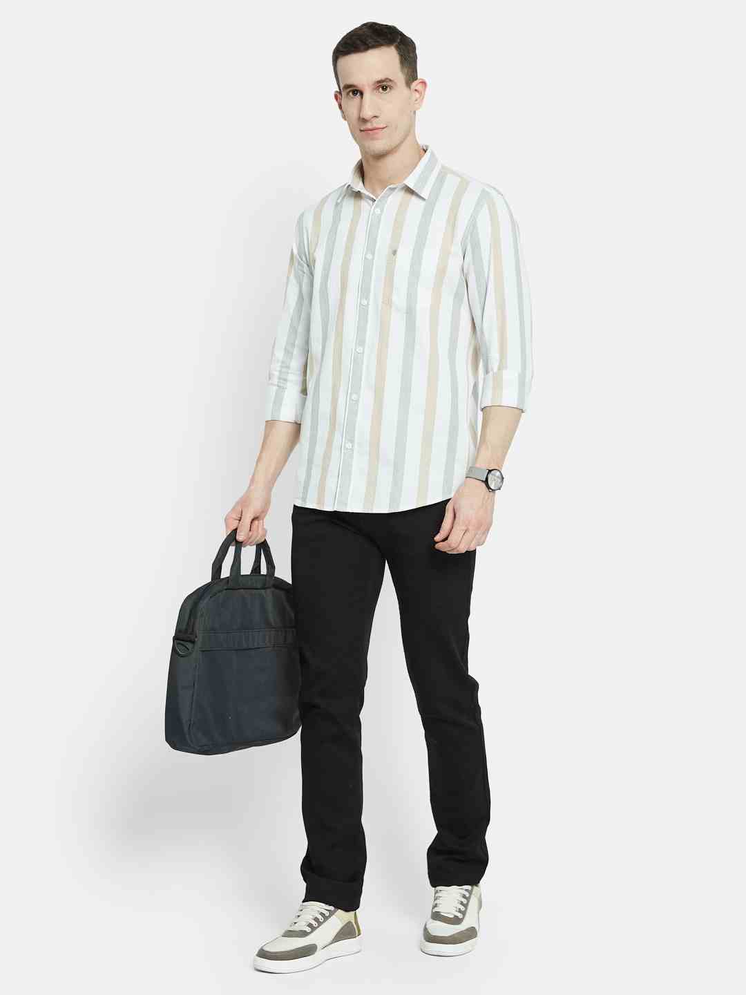 METTLE Men Multi Stripes Opaque Striped Casual Shirt