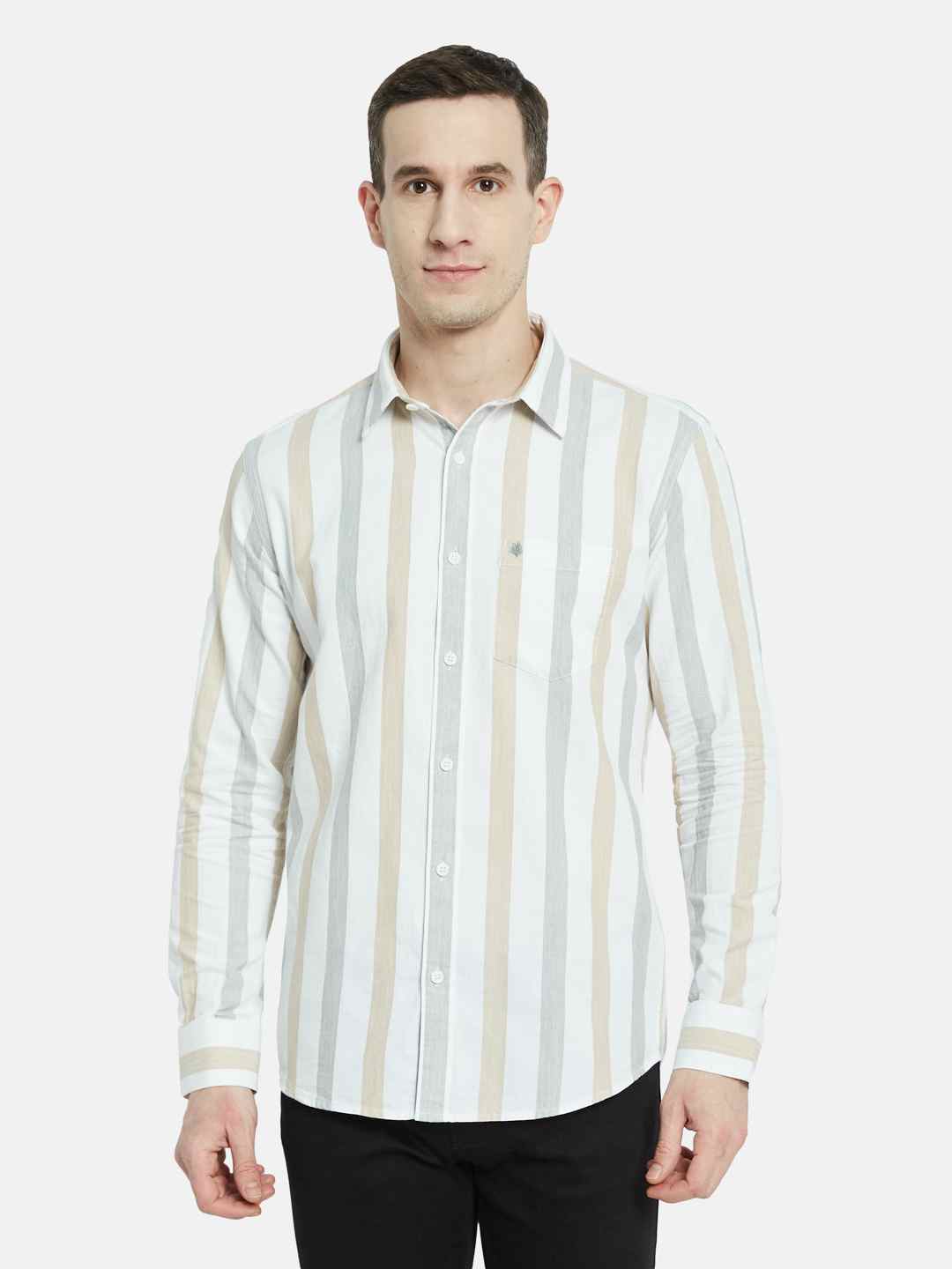 METTLE Men Multi Stripes Opaque Striped Casual Shirt