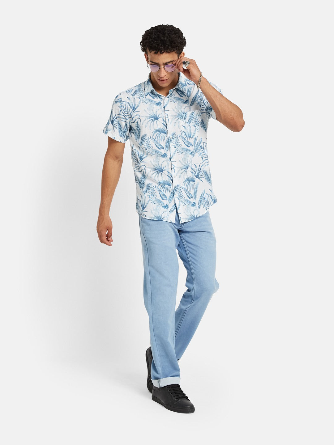 METTLE Men Floral Printed Spread Collar Cotton Casual Shirt