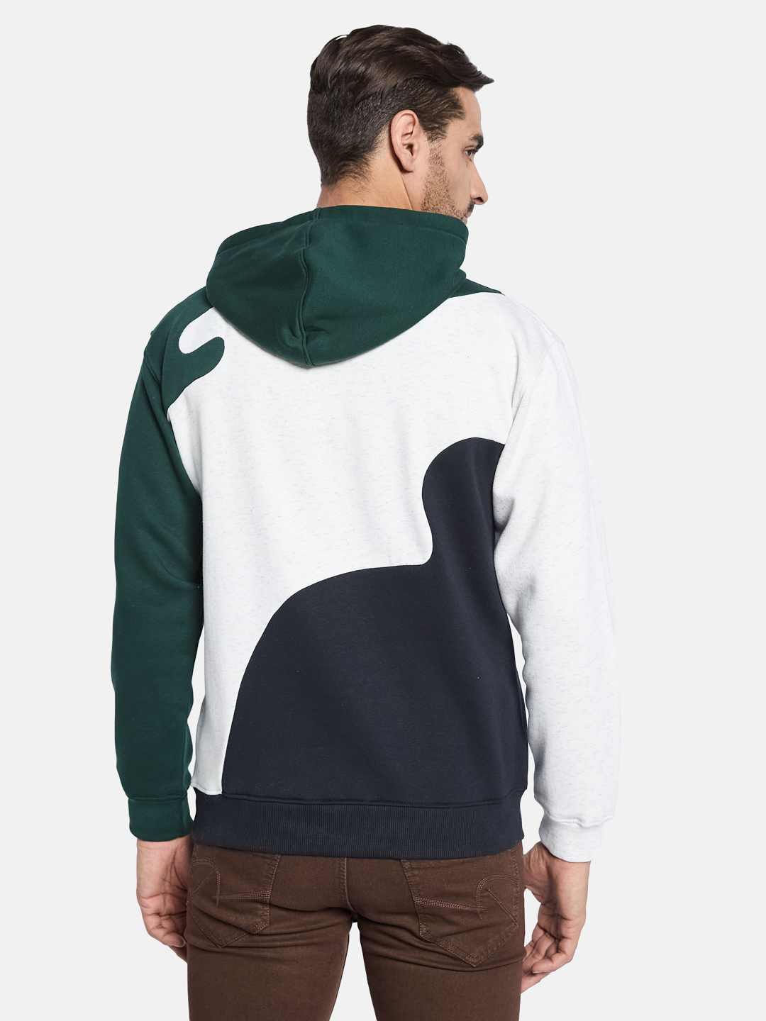 Octave Men Colourblocked Hooded Pullover Sweatshirt