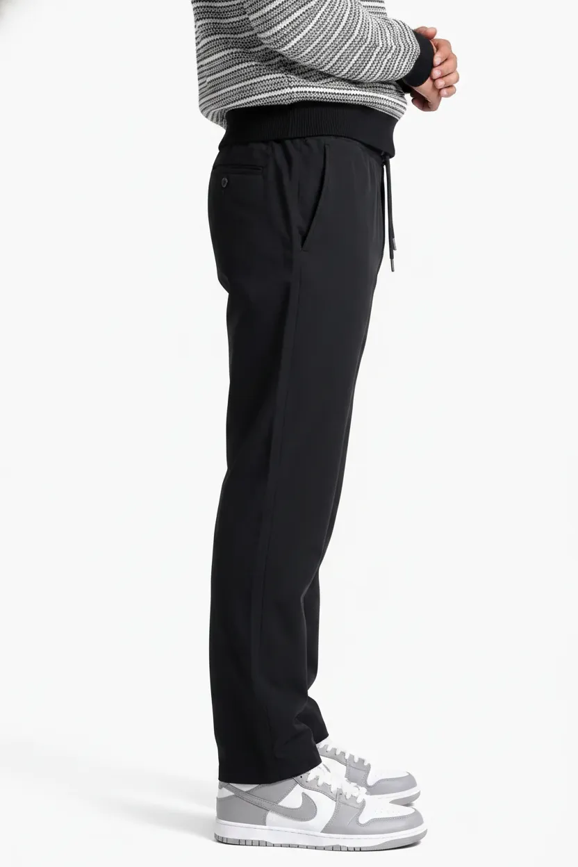 Men’s Black Poplin Lycra Cotton Lower with Drawstring