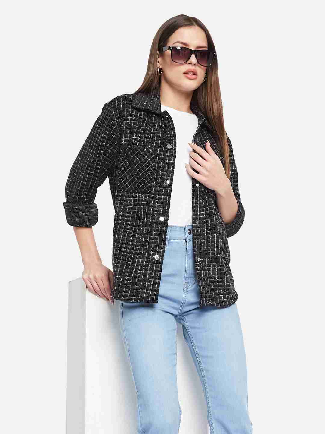 METTLE Women Spread Collar Checked Casual Shirt