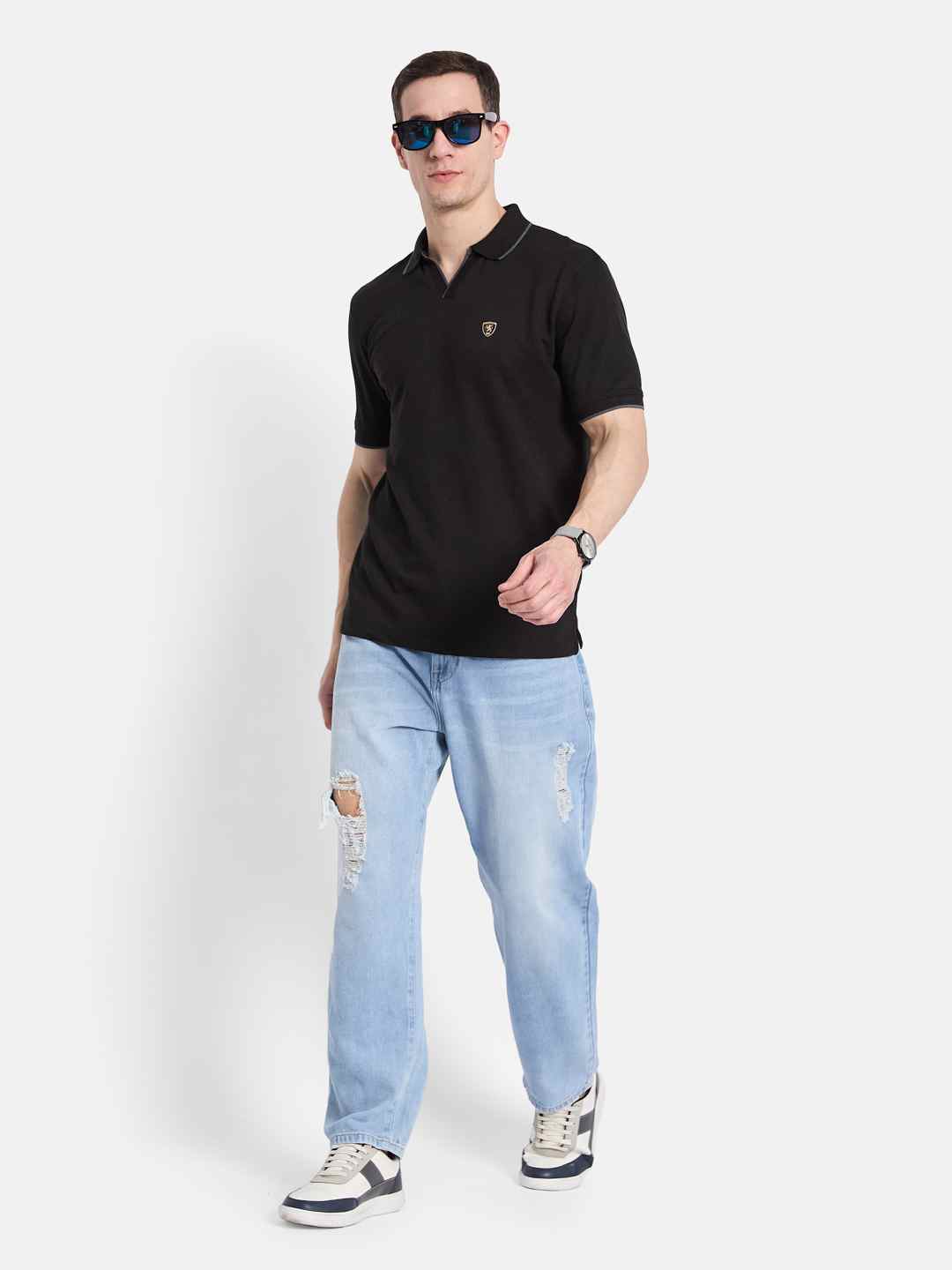 Octave Men Colourblocked Polo Collar T-shirt