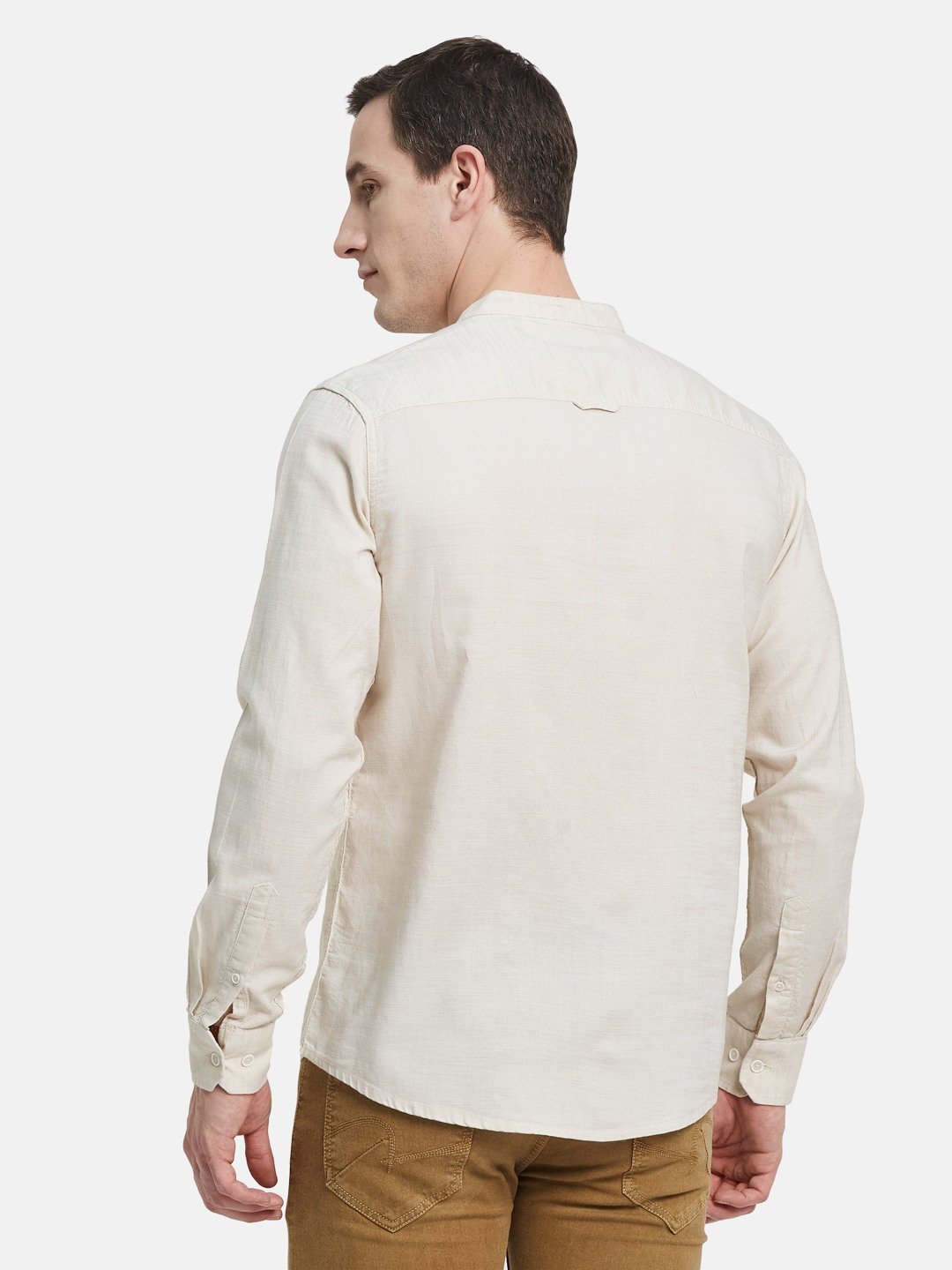 METTLE Men Band Collar Solid Cotton Casual Shirt