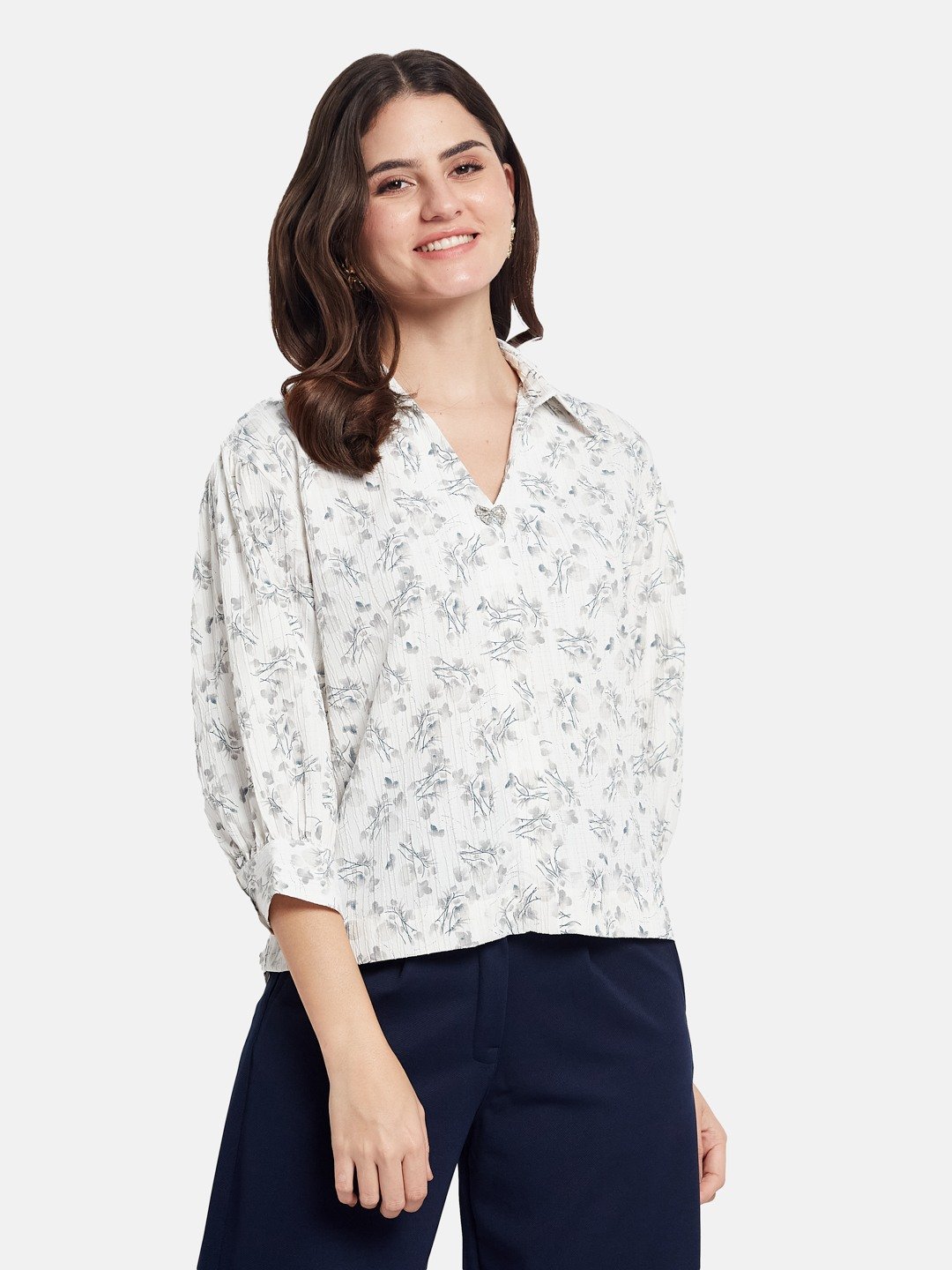 METTLE Women Floral Printed Cotton Shirt Style Top