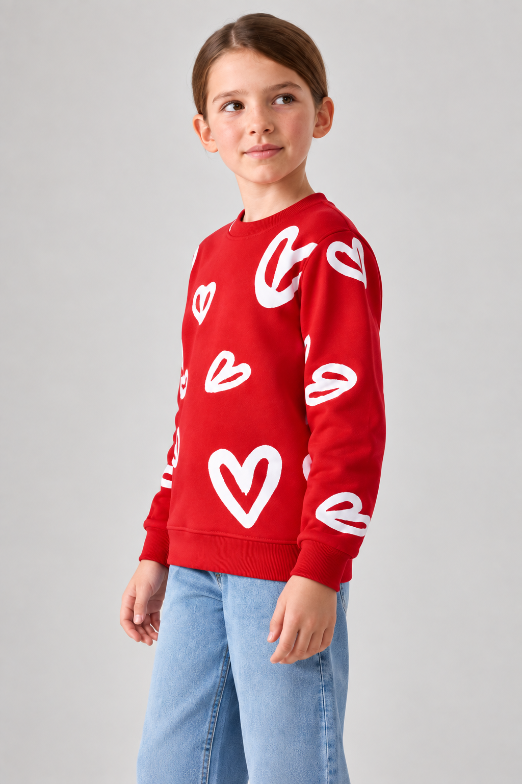 Junior Girls Brick Heart Print Brushed Cotton Fleece Sweatshirt – Regular Fit