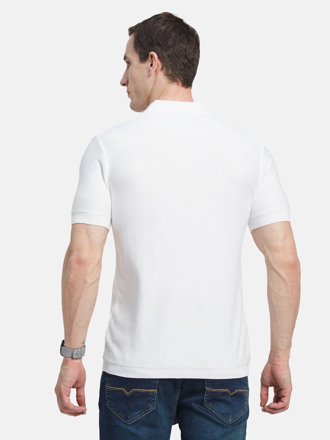 METTLE Men Striped Polo Collar Cotton T-shirt