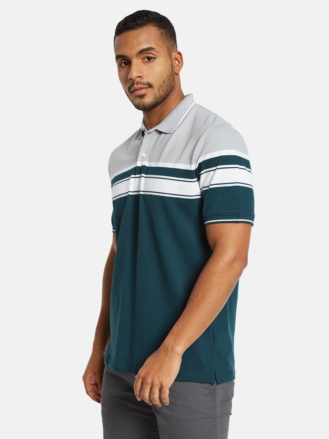 Octave Men Colourblocked Polo Collar T-shirt