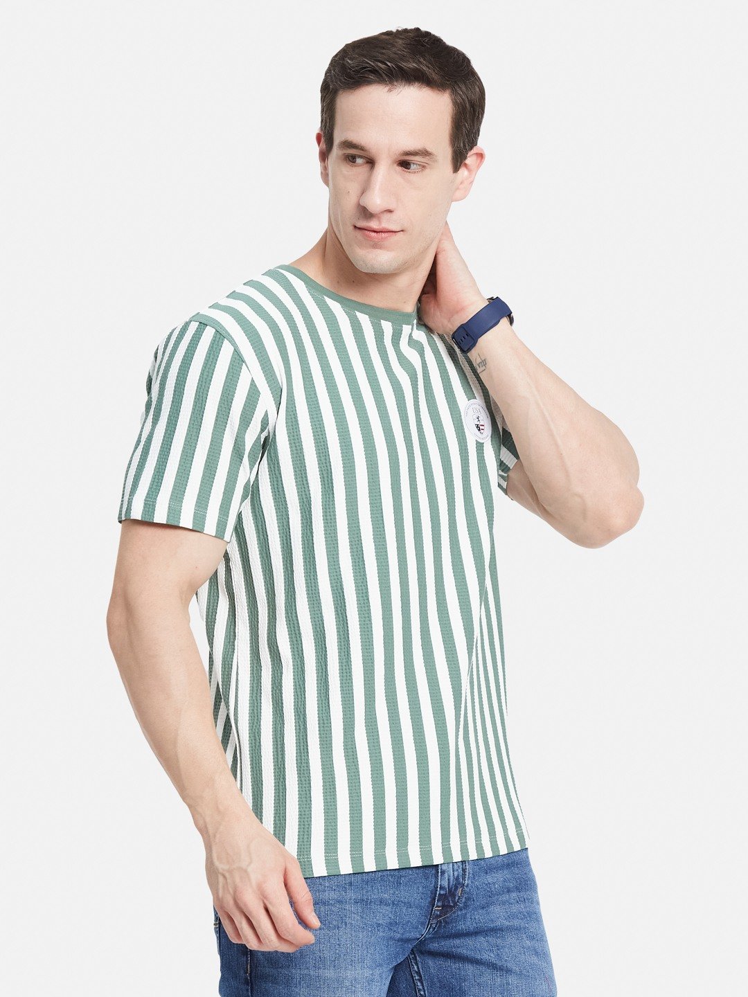 Octave Men Striped Monochrome T-shirt