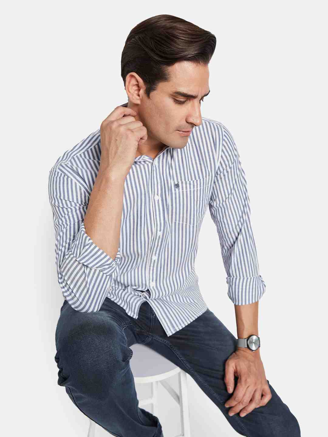 METTLE Men Multi Stripes Opaque Striped Casual Shirt