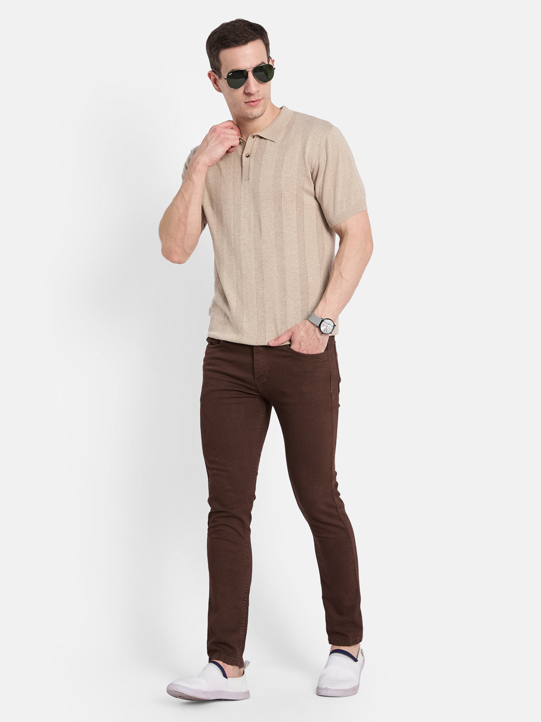METTLE Men Striped Polo Collar T-shirt