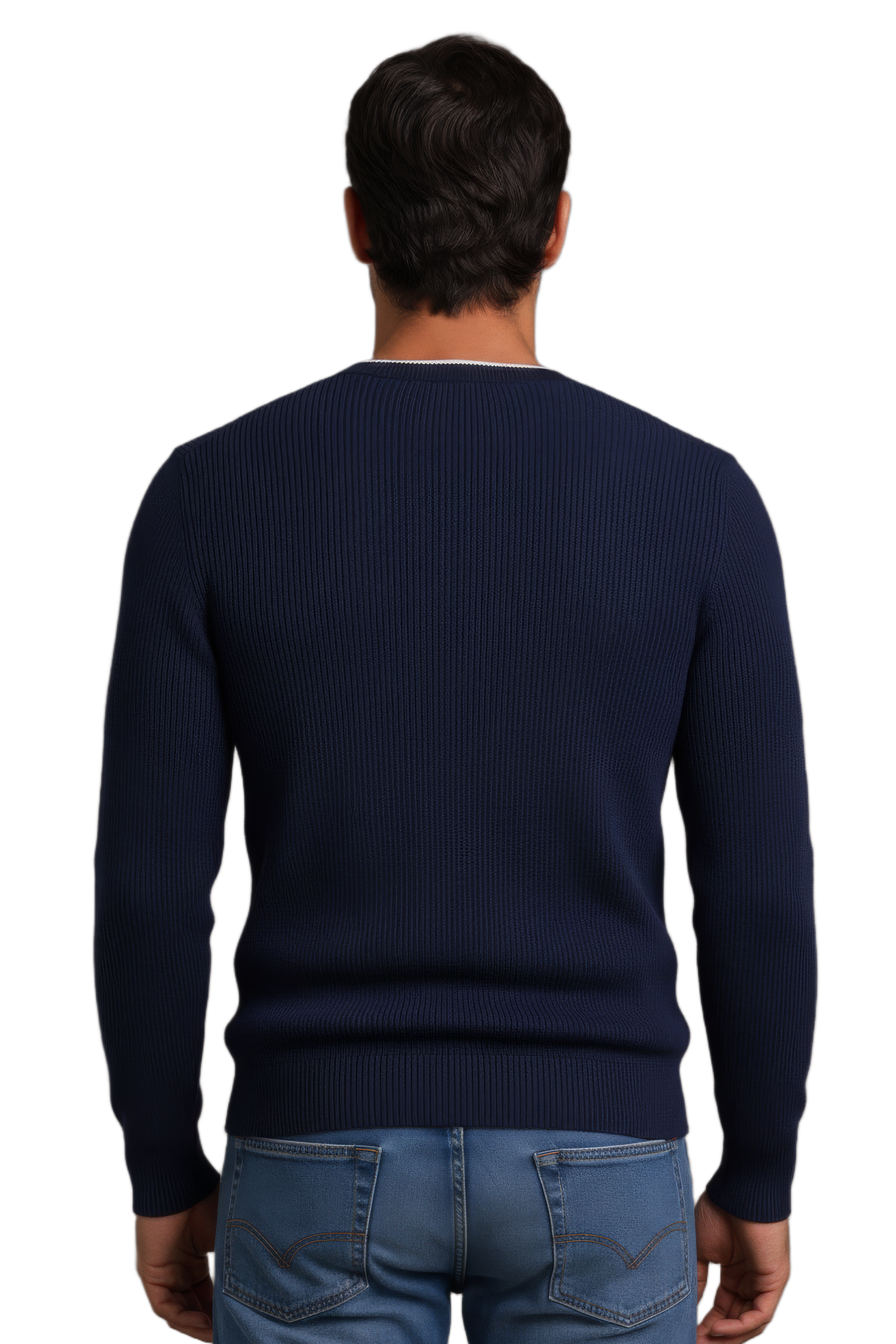 Men’s Navy Structured Cotton Round-Neck Full-Sleeve Winter Top