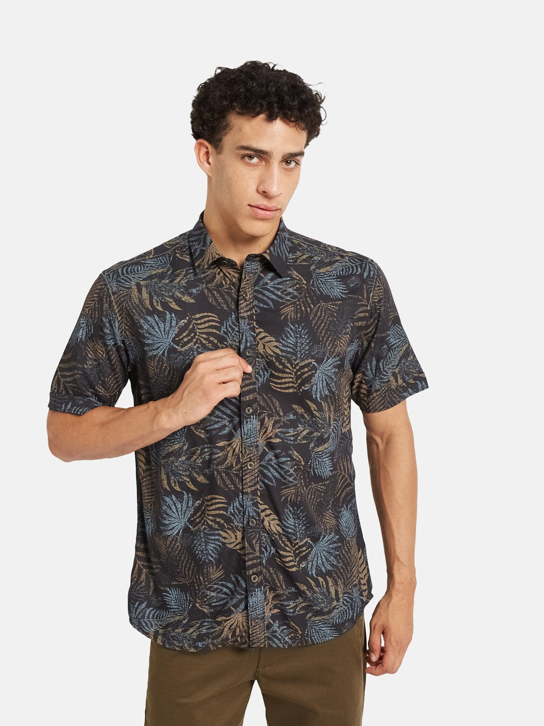 METTLE Men Floral Printed Spread Collar Cotton Casual Shirt
