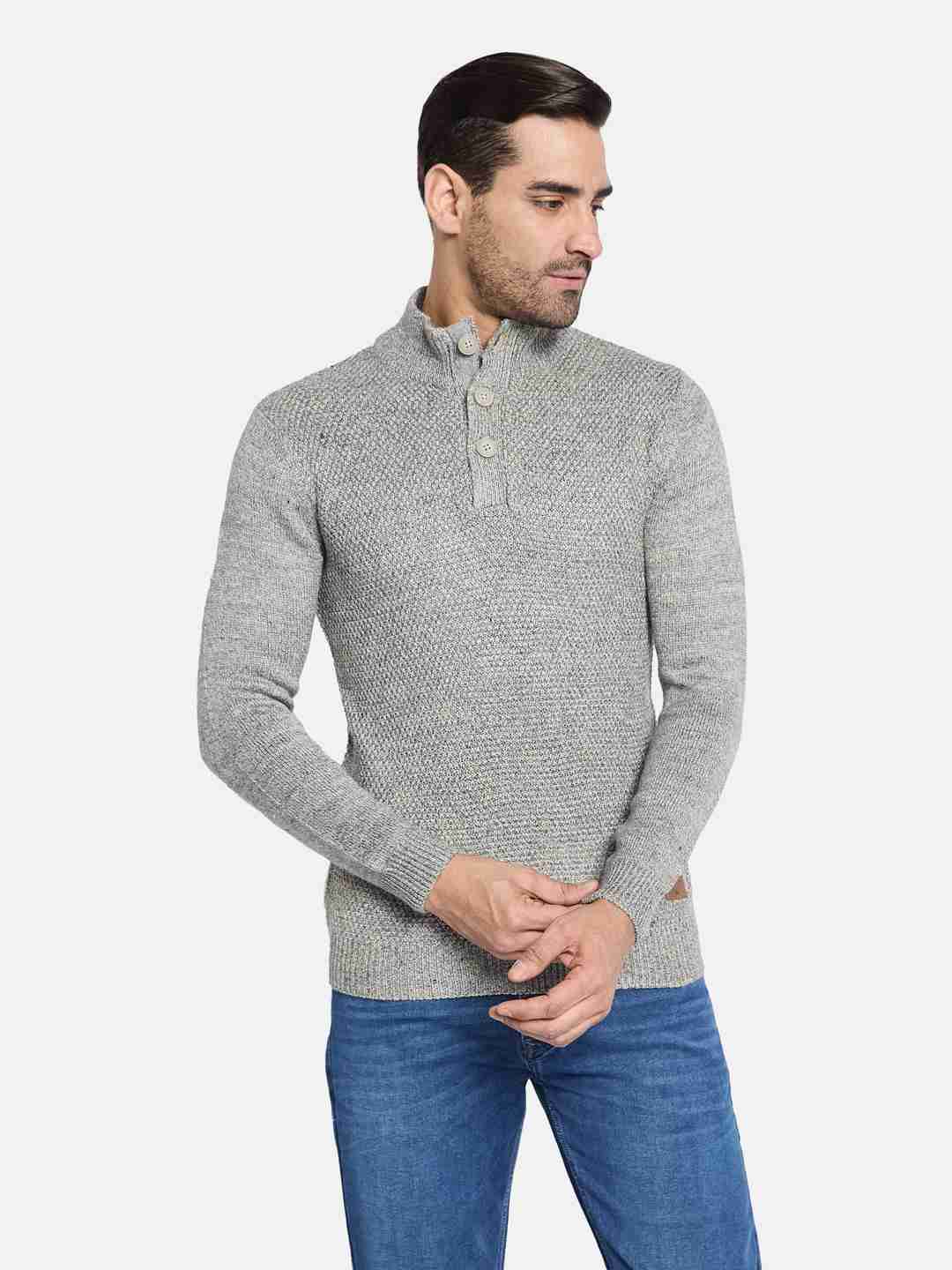 METTLE Men Mock Collar Cable Knit Cardigan