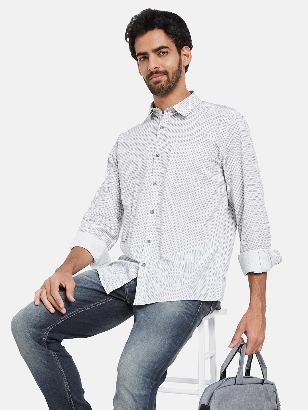 Mettle Micro Ditsy Printed Spread Collar Cotton Shirt