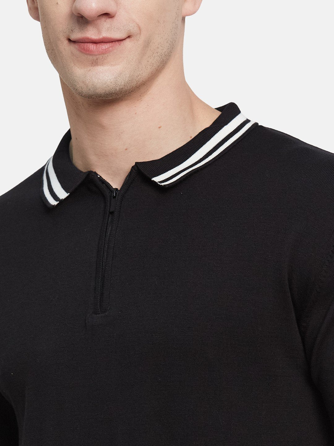 METTLE Men Solid Polo Collar Cotton T-shirt