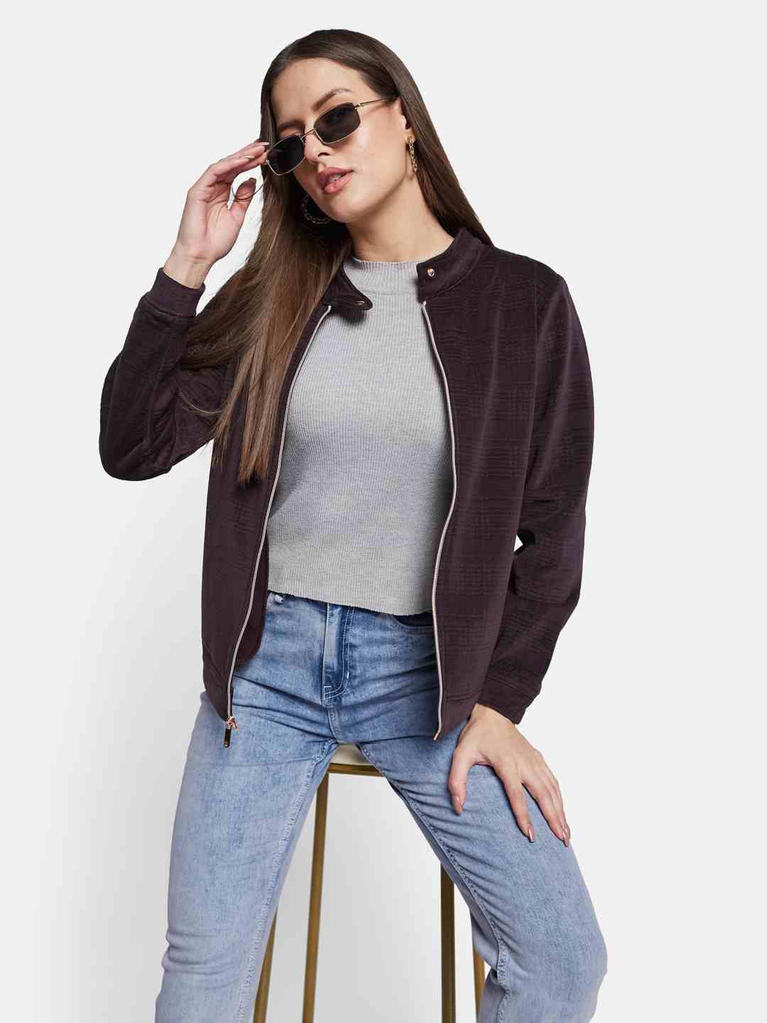 METTLE Women Mandarin Collar Sweatshirt