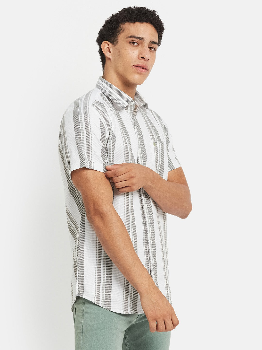 METTLE Vertical Striped Short Sleeves Cotton Shirt