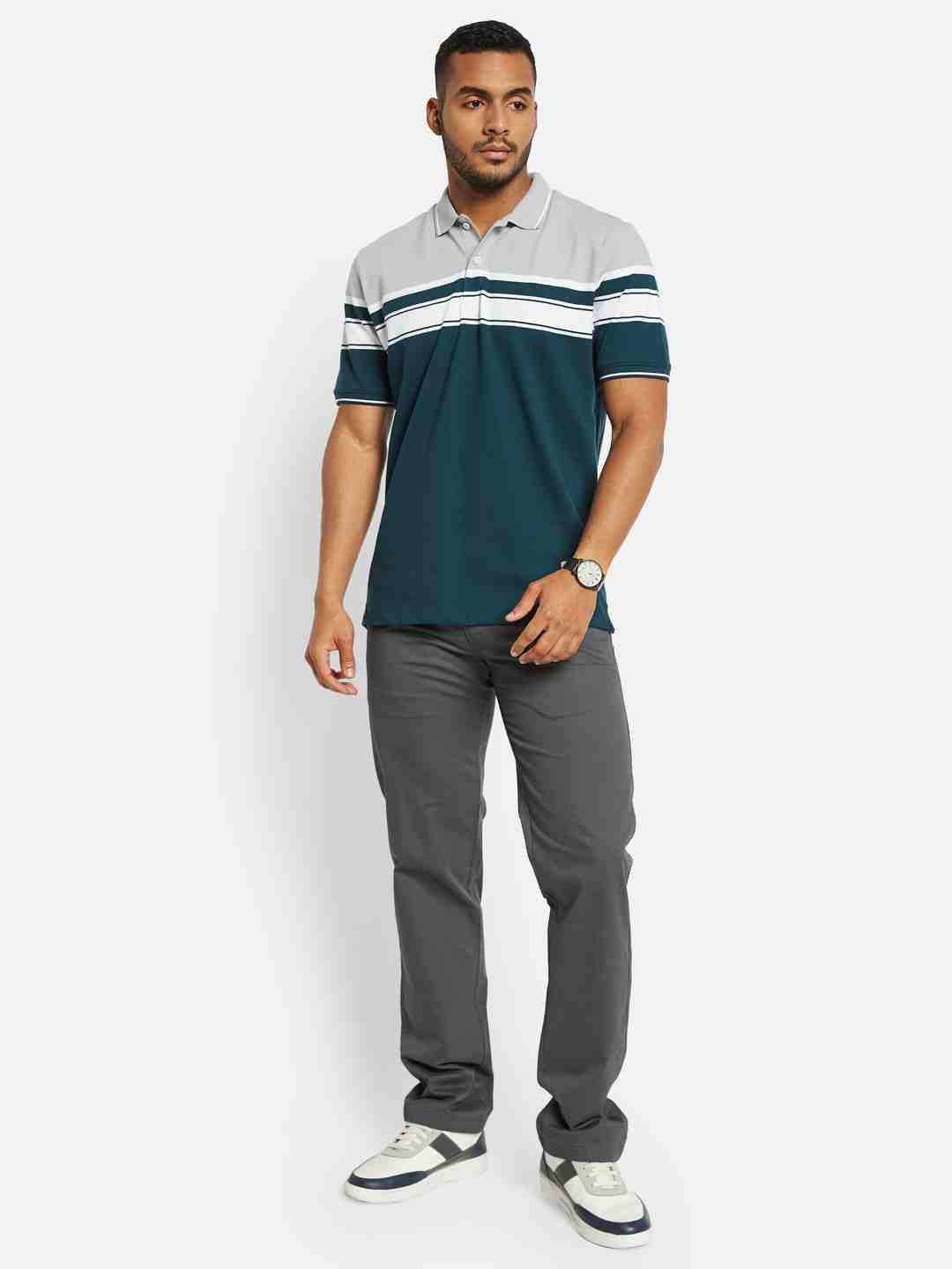 Octave Men Colourblocked Polo Collar T-shirt