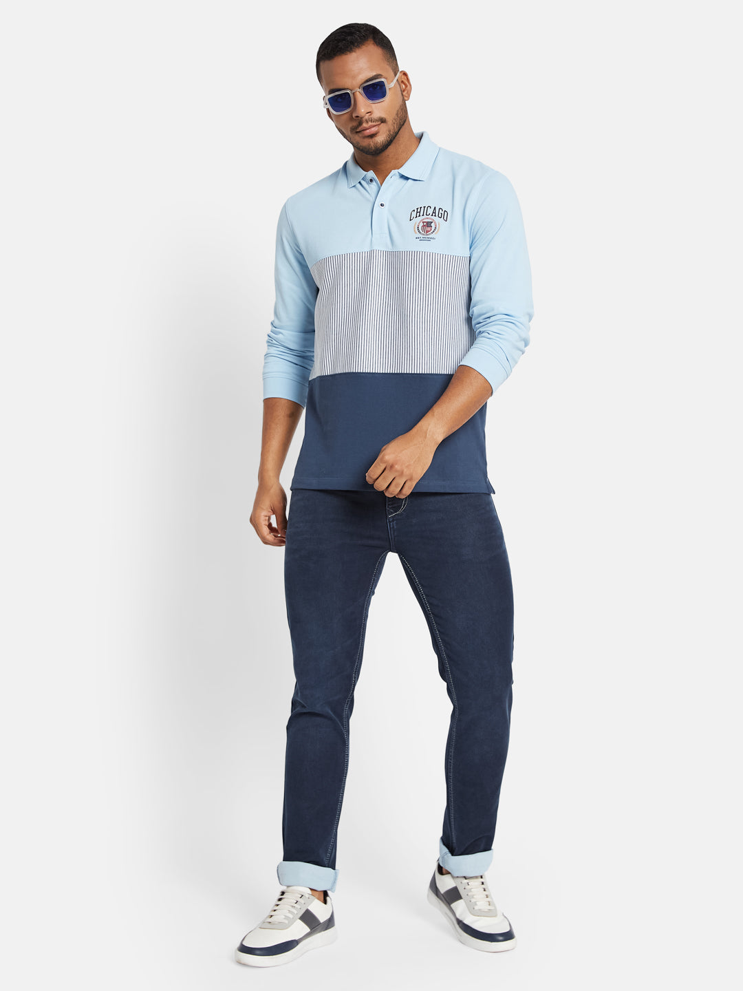 METTLE Men Colourblocked Polo Collar T-shirt