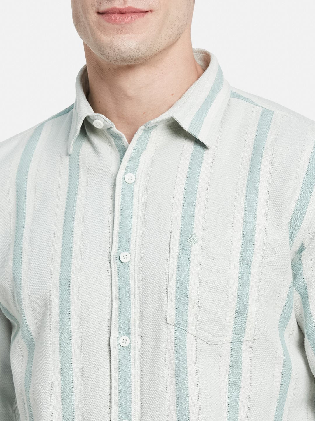 METTLE Men Spread Collar Vertical Striped Cotton Casual Shirt