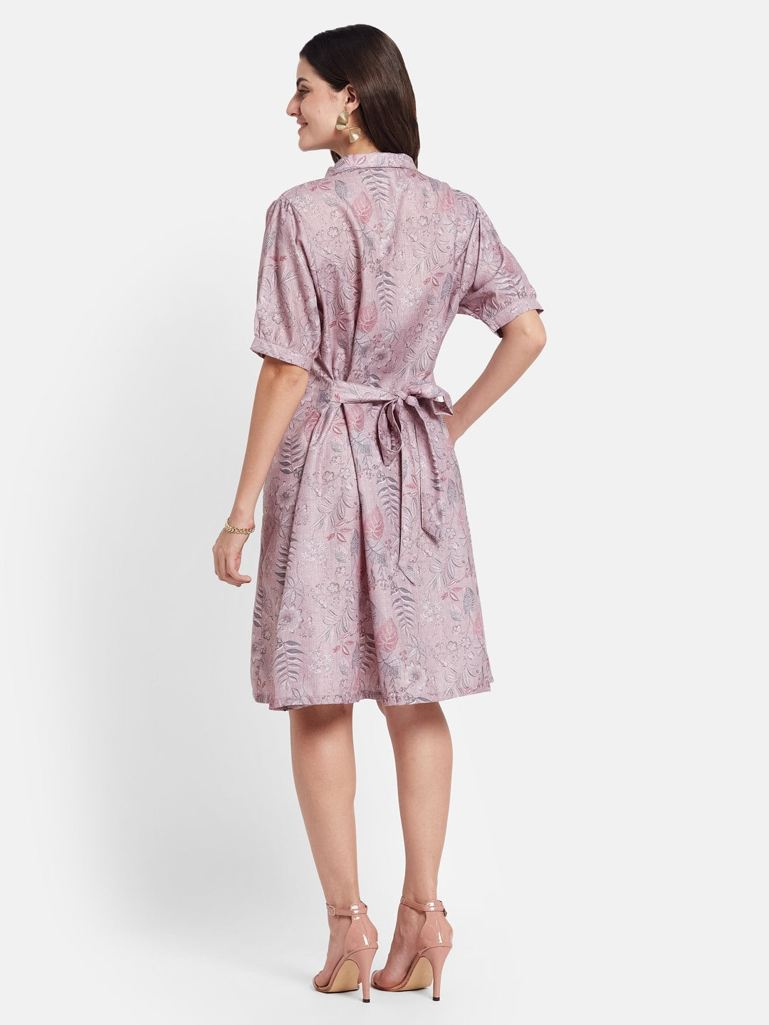 METTLE Women Floral Printed Cotton Shirt Dress