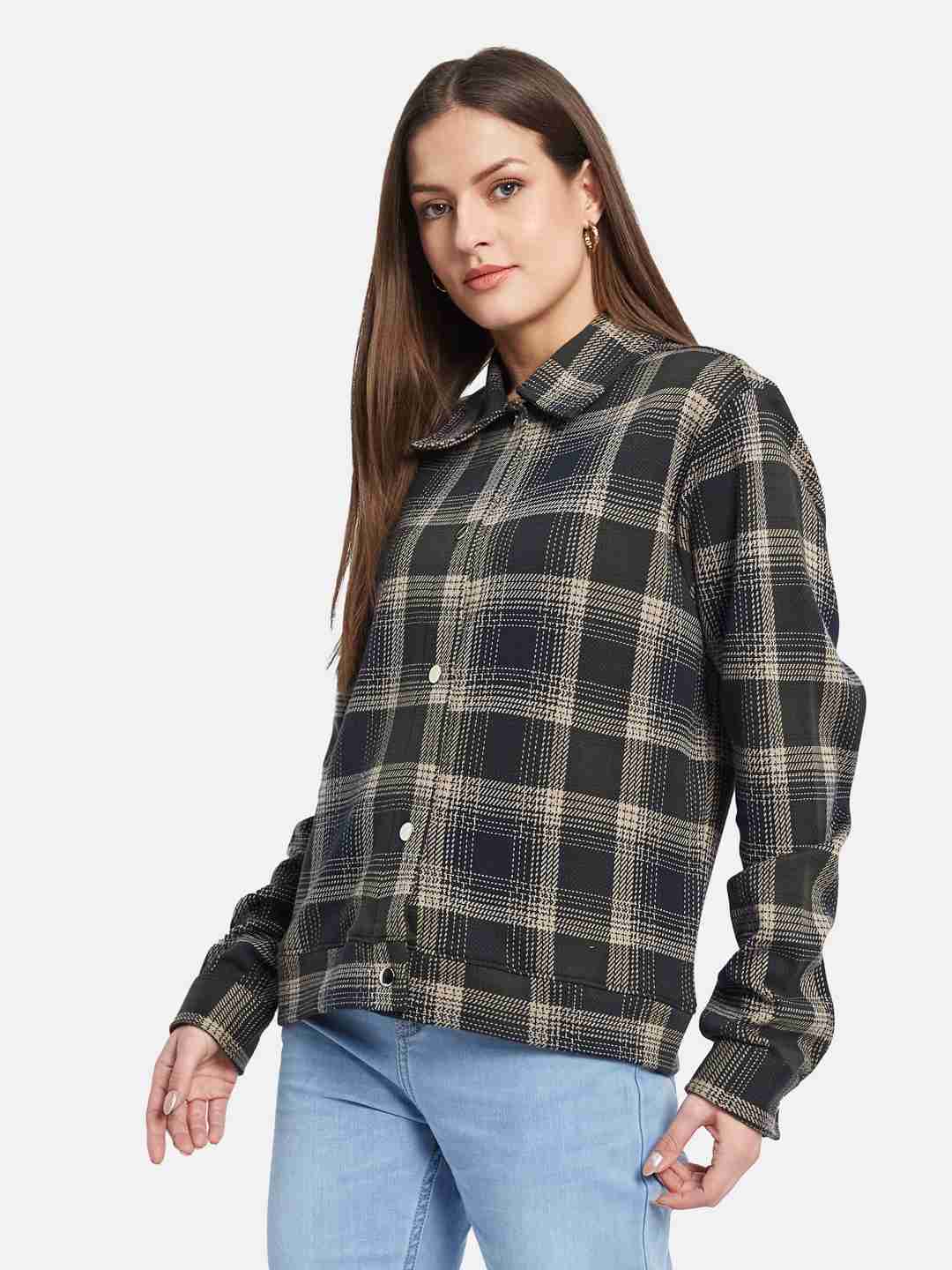 METTLE Women Spread Collar Checked Casual Shirt
