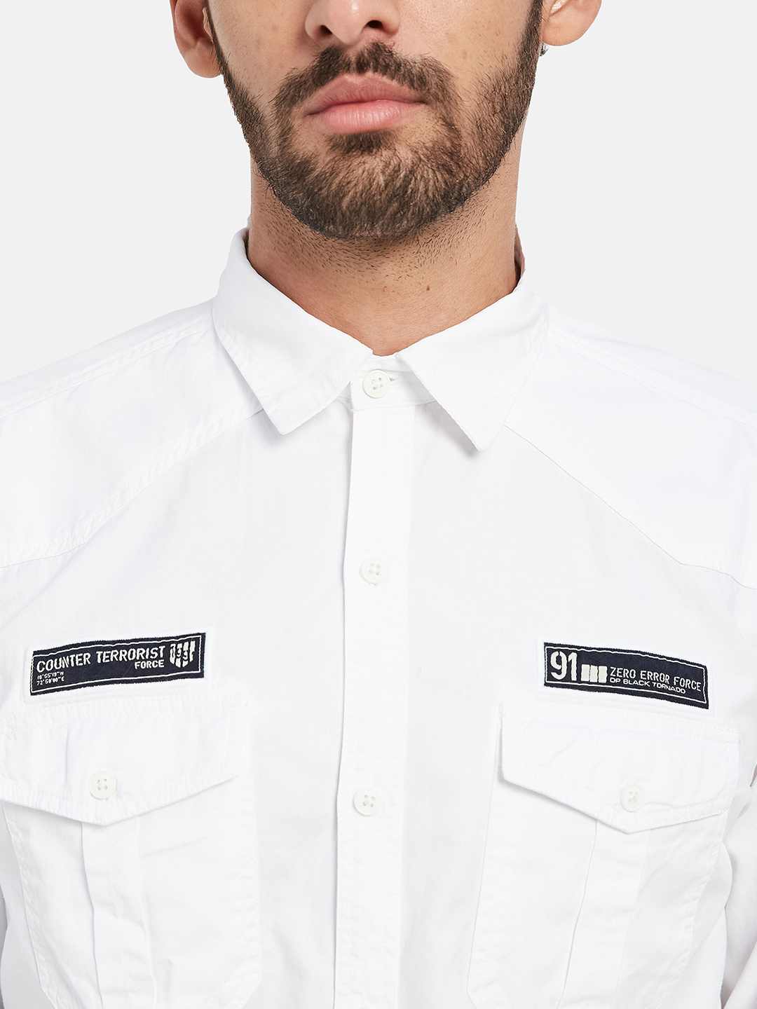 Mettle Spread Collar Long Sleeves Casual Cotton Shirt