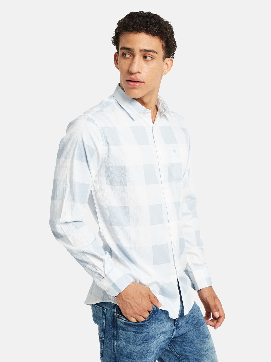 METTLE SS25 Checked Spread Collar Casual Cotton Shirt