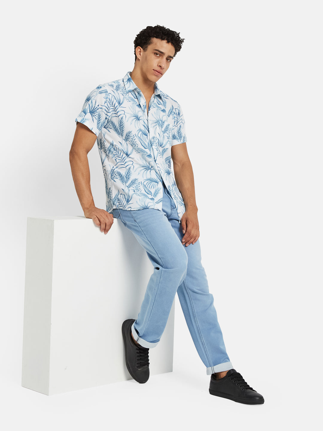 METTLE Men Floral Printed Spread Collar Cotton Casual Shirt
