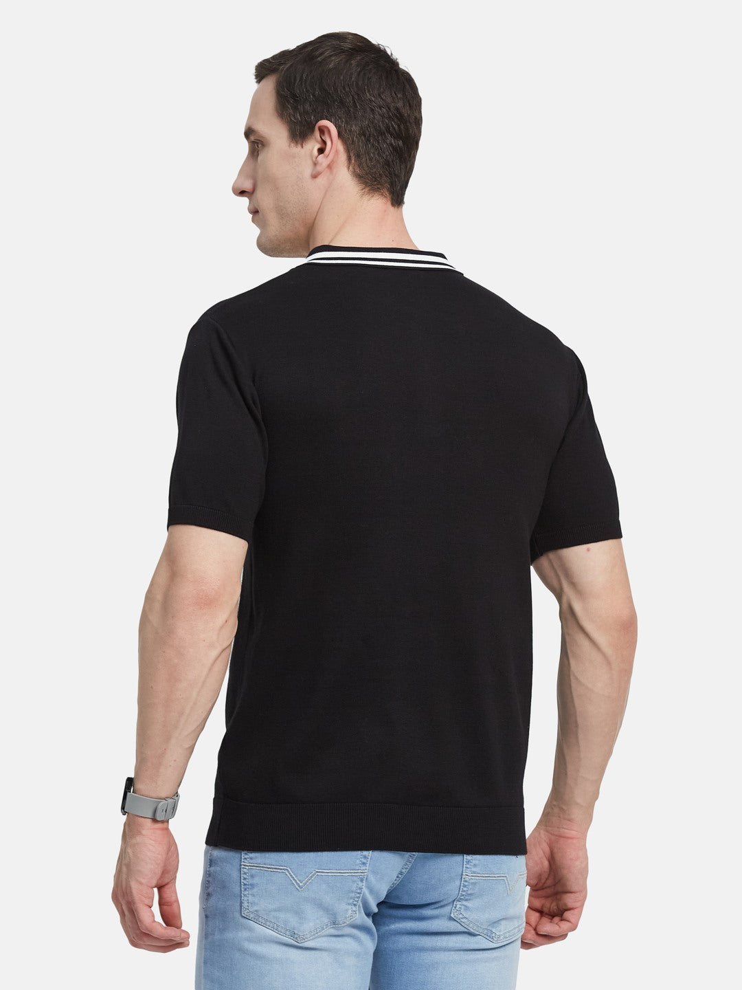 METTLE Men Solid Polo Collar Cotton T-shirt