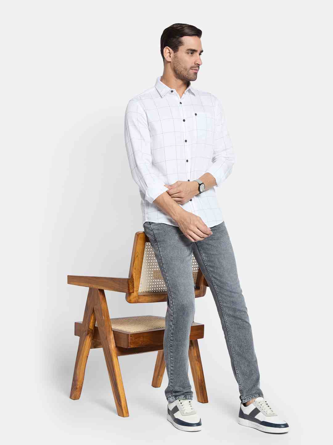 METTLE Men Spread Collar Checked Cotton Casual Shirt