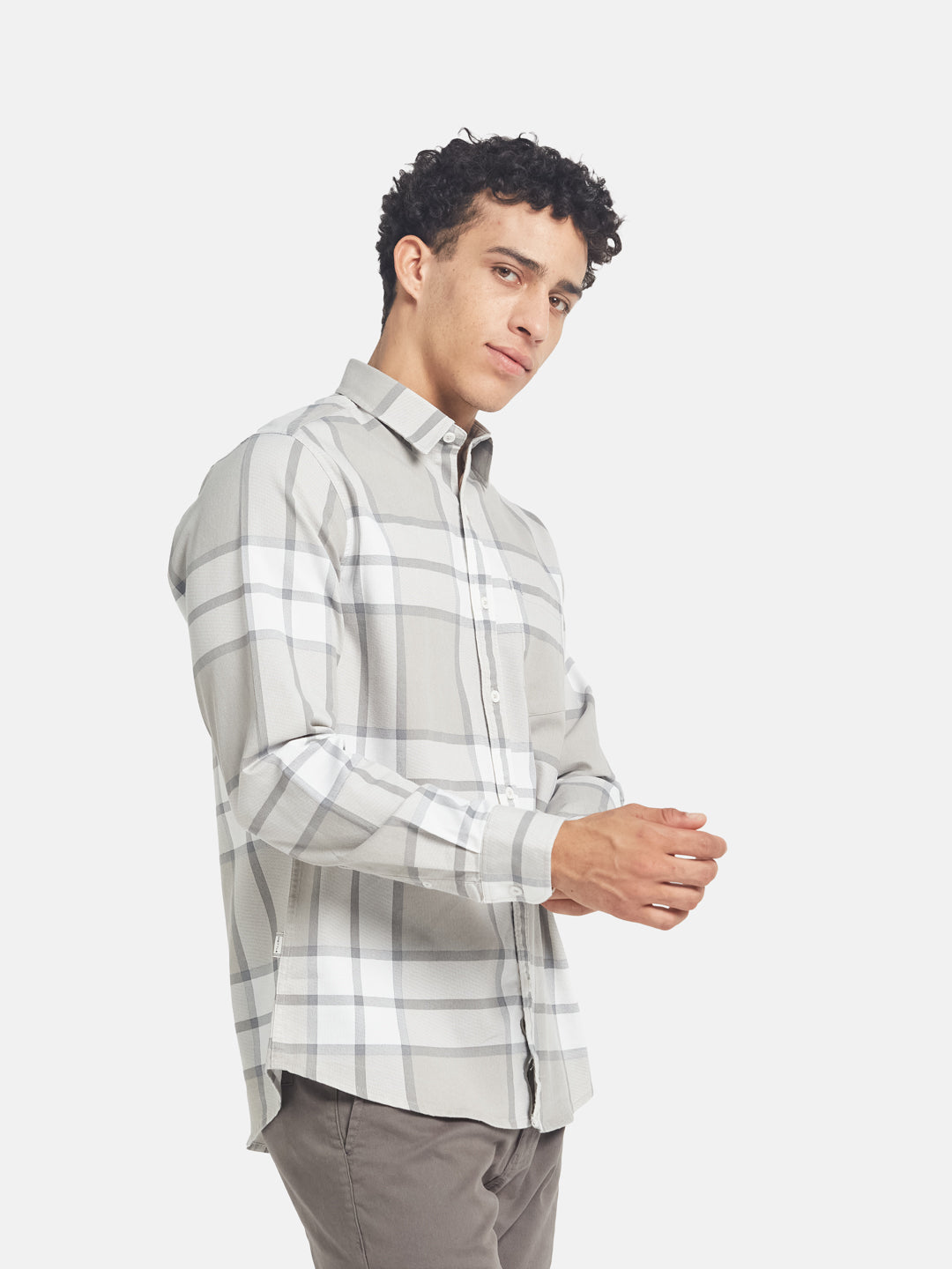 METTLE Checked Long Sleeves Spread Collar Cotton Opaque Regular Fit Casual Shirt