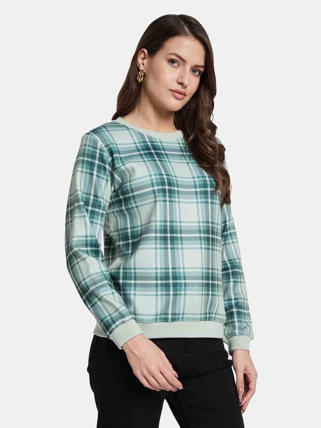 METTLE Women Checked Sweatshirt