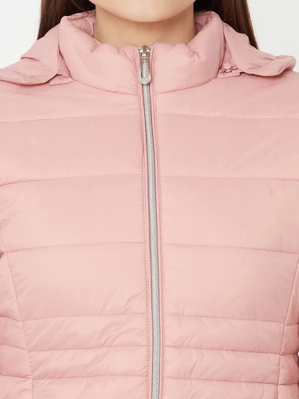 Mettle Women Pink Full Sleeve Puffer Jacket