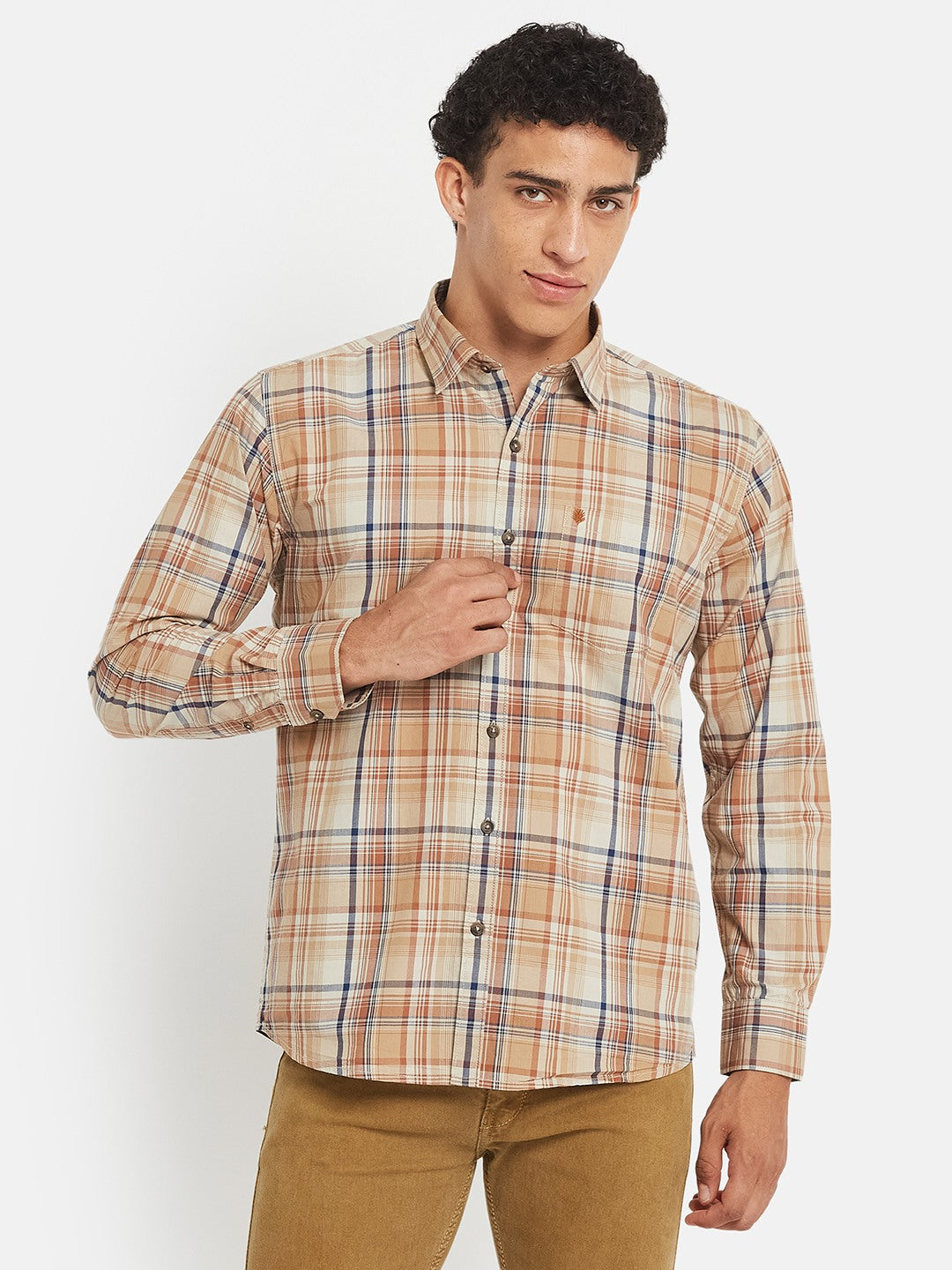METTLE SS25 Checked Cotton Spread Collar Casual Shirt