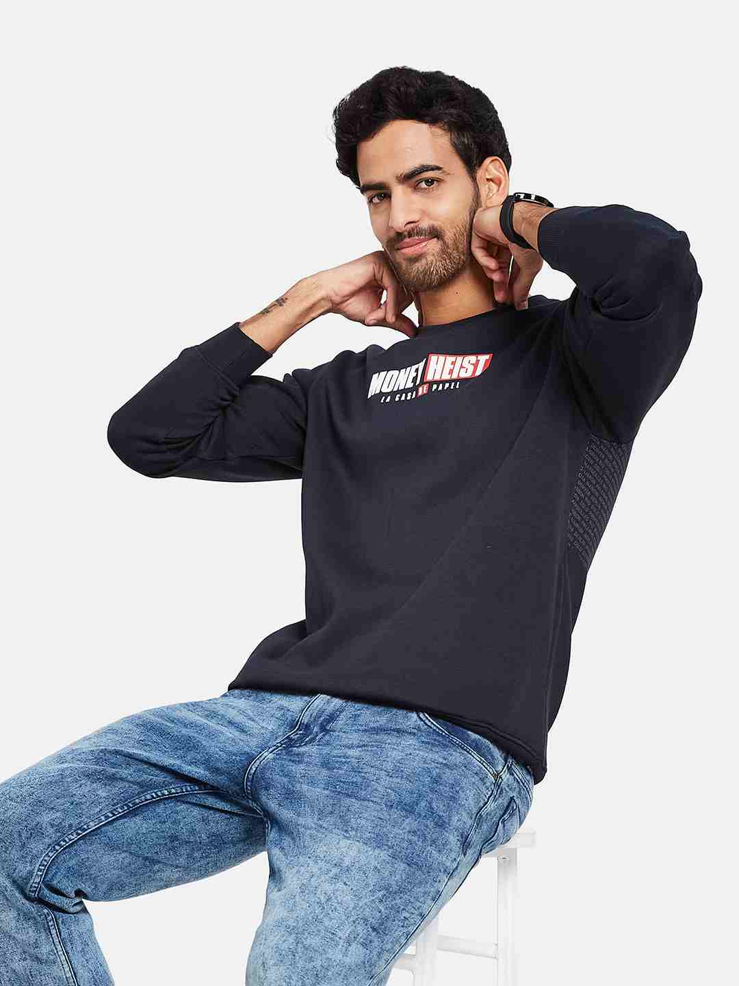 Octave Men Navy Blue Printed Sweatshirt
