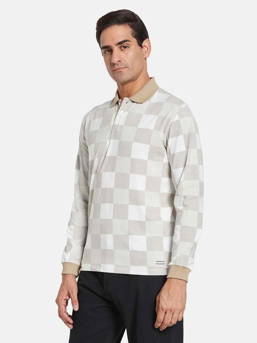 METTLE Men Checked Polo Collar T-shirt