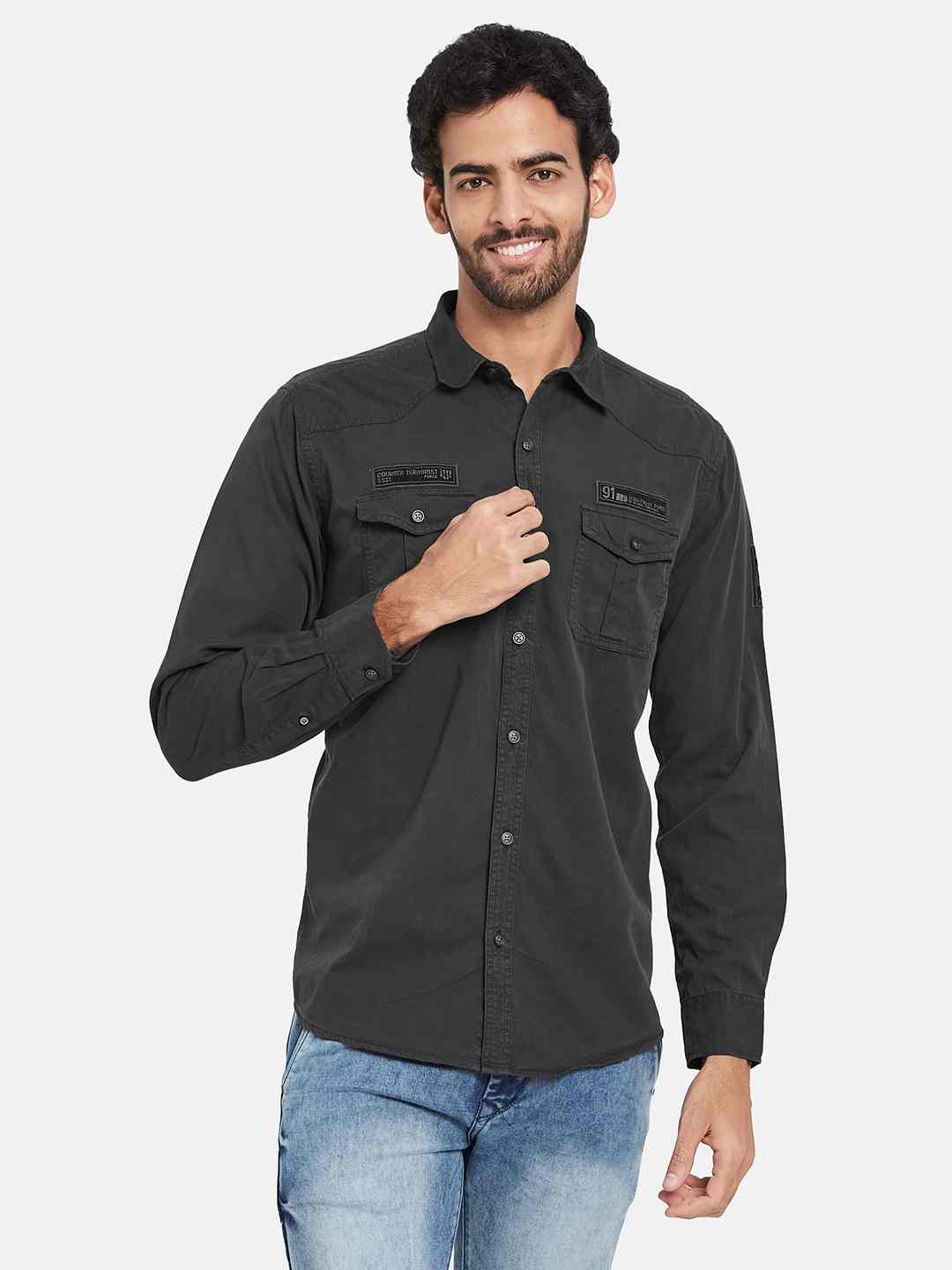 Mettle Spread Collar Long Sleeves Casual Cotton Shirt