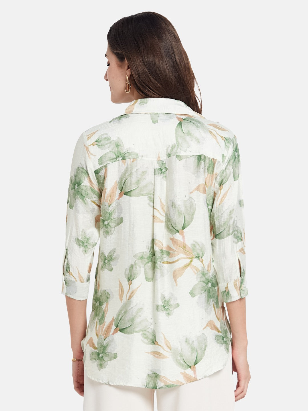 METTLE Women Floral Print Cotton Shirt Collar Shirt Style Top