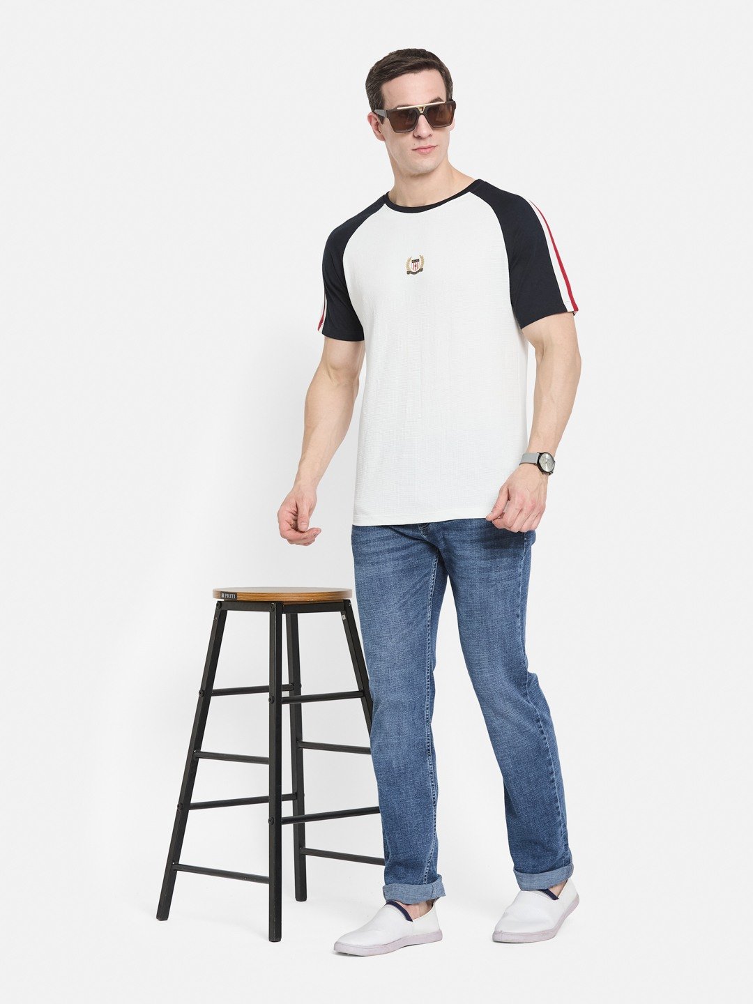 CUT N SEW ROUND NECK BOX KNIT T-SHIRT
